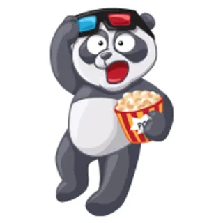 😳 panda, 3D glasses, popcorn, movie, cartoon, bear telegram sticker