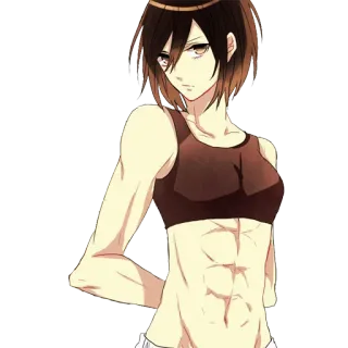💪 Mikasa Ackerman Attack on Titan Mikasa, Attack on Titan, anime, vrouw, personage, buikspieren telegram sticker