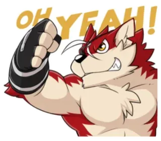 😎 OH YEAH! Furry, Muscoloso, Lupo, Cartone animato, Flessione telegram sticker