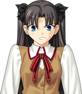 😡 Rin Tohsaka Fate/stay night Anime, Chica, Enfadada, Personaje, Femenina, Expresión facial whatsapp sticker