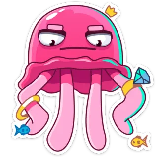 🤨 jellyfish, cartoon, cute, sea creature, fish, crown, jewelry telegram sticker