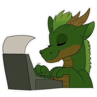 📇 Drache, tippen, Computer, Cartoon, grün telegram sticker