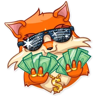 💸 fox, money, bling, glasses, cartoon, animal, wealth, dollar sign telegram sticker