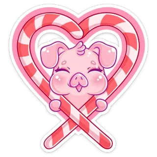 ❤️ cerdo, corazón, bastón de caramelo, lindo, rosa, kawaii telegram sticker