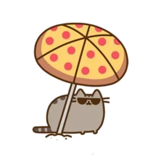⛱ Pusheen 猫, パスシーン, ピザ, サングラス, 夏, ビーチ telegram sticker