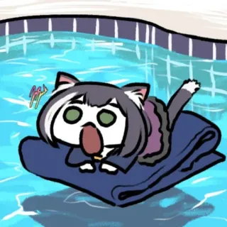 ❤️ cat, towel, pool, cartoon, cute, animal, swimming, exhausted telegram sticker