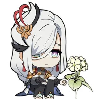 😌 Shenhe Genshin Impact Anime, Videojuego, Flor, Personaje, Lindo, Chibi, Genshin Impact telegram sticker