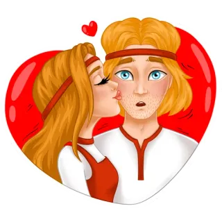 💋 beso, amor, pareja, dibujos animados, corazón rojo, romance telegram sticker