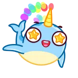 🤩 narval, unicórnio, desenho animado, fofo, animal, fantasia telegram sticker