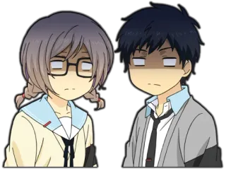 😶 animé, manga, expression, ennuyé, couple, personnages whatsapp sticker