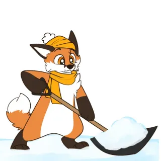 ❄️ raposa, neve, inverno, pá, desenho animado, animal whatsapp sticker