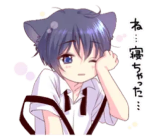 😢 ね…寝ちゃった… anime, anak kucing laki-laki, mengantuk, kawaii, mengedipkan mata, imut, anak laki-laki telegram sticker