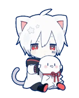 ☺️ mèo, dễ thương, chibi, kawaii, nhân vật, trắng, tai thú, sao whatsapp sticker