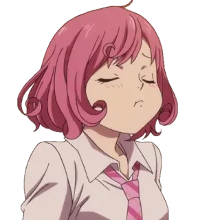 🤐 Dziewczyna anime, Różowe włosy, Usta w podkówkę, Mundur szkolny, Kreskówka, Naklejka, Słodkie telegram sticker