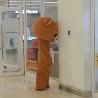 😔 bear, sad, depressed, mascot, wall, lonely telegram sticker