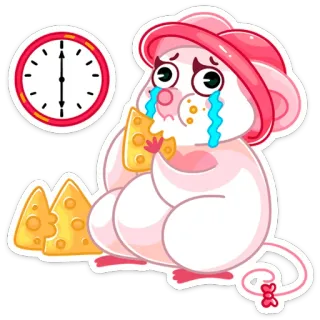 😭 rato, queijo, chorando, triste, relógio, desenho animado, adesivo whatsapp sticker