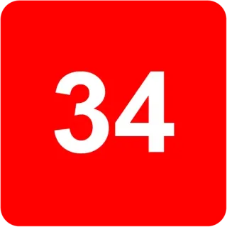 🟥 34 numero, rosso, bianco, 34, simbolo, badge, adesivo telegram sticker