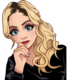 🤔 mujer, rubia, dibujos animados, chica, retrato, ilustración telegram sticker