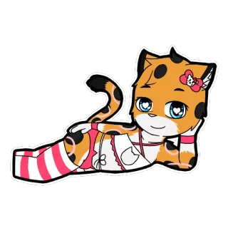 😈 Katze, Cartoon, Tier, süß, liegend, rosa, anthropomorph telegram sticker