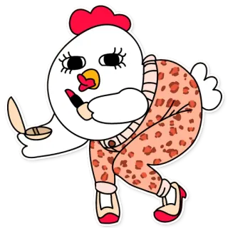 🐔 Huhn, Make-up, Lippenstift, Tier, süß, Cartoon, Aufkleber telegram sticker