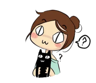 😳 carino, cartone animato, domanda, gatto, ragazza, animato whatsapp sticker