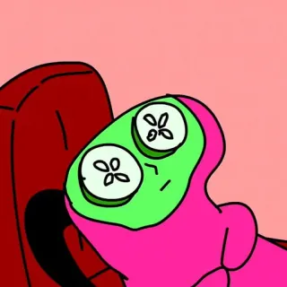 ✨ spa, relax, cucumber, mask, cartoon, pink, self care whatsapp sticker