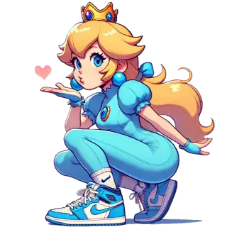 😘 Princess Peach Super Mario 桃花公主, 任天堂, 超级马里奥, 角色, 卡通, 动漫, 运动鞋, 蓝色 telegram sticker