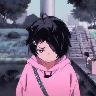 🖤 Anime, Ragazza, Felpa Rosa, Personaggio, Triste, Carino telegram sticker