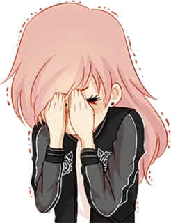 😣 ragazza anime, triste, piangente, kawaii, capelli rosa, cartone animato, in lacrime whatsapp sticker