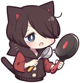 🍽 Katze, Anime, Kochen, Pfanne, Kelle, Chibi whatsapp sticker