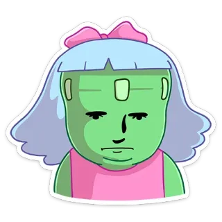 😐 sticker, dessin animé, fille, personnage, rose, vert telegram sticker