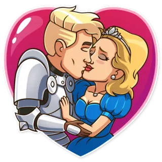 😘 cavaleiro, princesa, beijo, desenho animado, amor, romance telegram sticker
