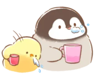 🤩 pingüino, pollito, lindo, té, kawaii, bebida, dibujos animados whatsapp sticker
