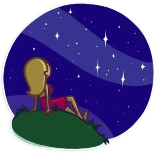 🌌 woman, stars, night, sky, grass, cartoon telegram sticker