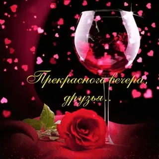 🌙 Прекрасного вечера, друзья.. vinho, rosé, corações, noite, amigos telegram sticker