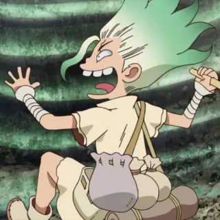 🔬 Ishigami Senku Dr. Stone Аниме, Ученый, Изобретатель, Восторженный, Смешной whatsapp sticker