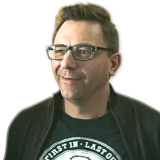 😃 FIRST IN - LAST OUT мужчина, очки, первым вошел последним вышел telegram sticker