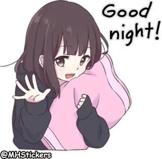 🌙 Good night! garota anime, boa noite, travesseiro, desenho animado, fofo telegram sticker