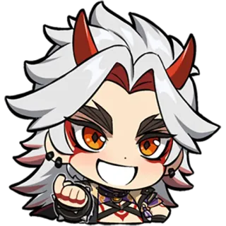 👆 Arataki Itto Genshin Impact Anime, Chibi, Chifres, Olhos Vermelhos, Cabelo Branco telegram sticker