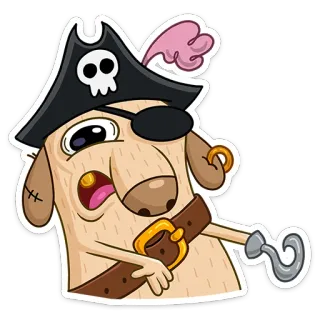 😨 개, 해적, 만화, 동물, 갈고리, 눈가리개, 의상, 웃긴 whatsapp sticker