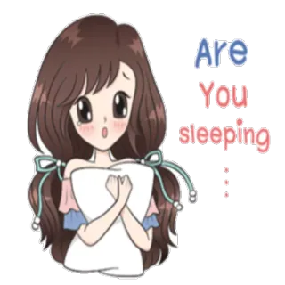 😢 Are You sleeping Anime, Dibujos animados, Chica, Dormir, Almohada, Lindo, Kawaii whatsapp sticker