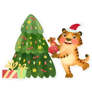🎄 tigre, natale, albero, vacanze, capodanno, ornamento, adesivo, festa whatsapp sticker
