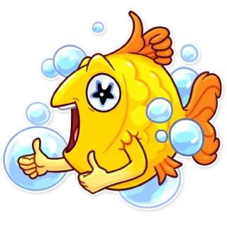 👍 ryba, zwierzę, kreskówka, bańki, słodkie, kciuk w górę, pozytywny telegram sticker