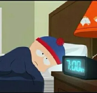 😴 Stan South Park 7:00 müde, wecker, morgen, cartoon, erschöpft telegram sticker