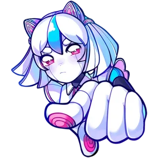 🫵 애니메이션 스타일, 고양이 귀, 사이버펑크, 로봇, 일러스트, 스티커 telegram sticker