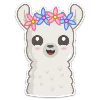 🌸 lạc đà không bướu, động vật, dễ thương, sticker, vòng hoa, phim hoạt hình telegram sticker