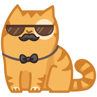 👨 kat, sticker, zonnebril, snor, vlinderdas, dier, oranje kat, cartoon kat whatsapp sticker