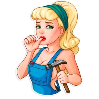 😢 Pin-up, Martello, Costruzione, Pianto, Cartone animato, Bionda whatsapp sticker