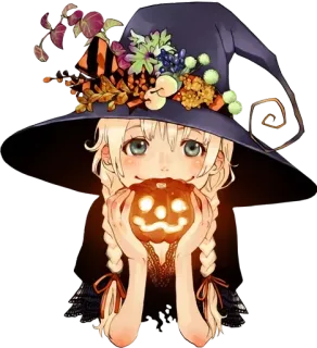 🙀 halloween, sorcière, citrouille, mignon, anime, manga, costume whatsapp sticker