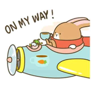🏃‍♂️ ON MY WAY ! rabbit, airplane, coffee, cute, animal, cartoon, travel telegram sticker